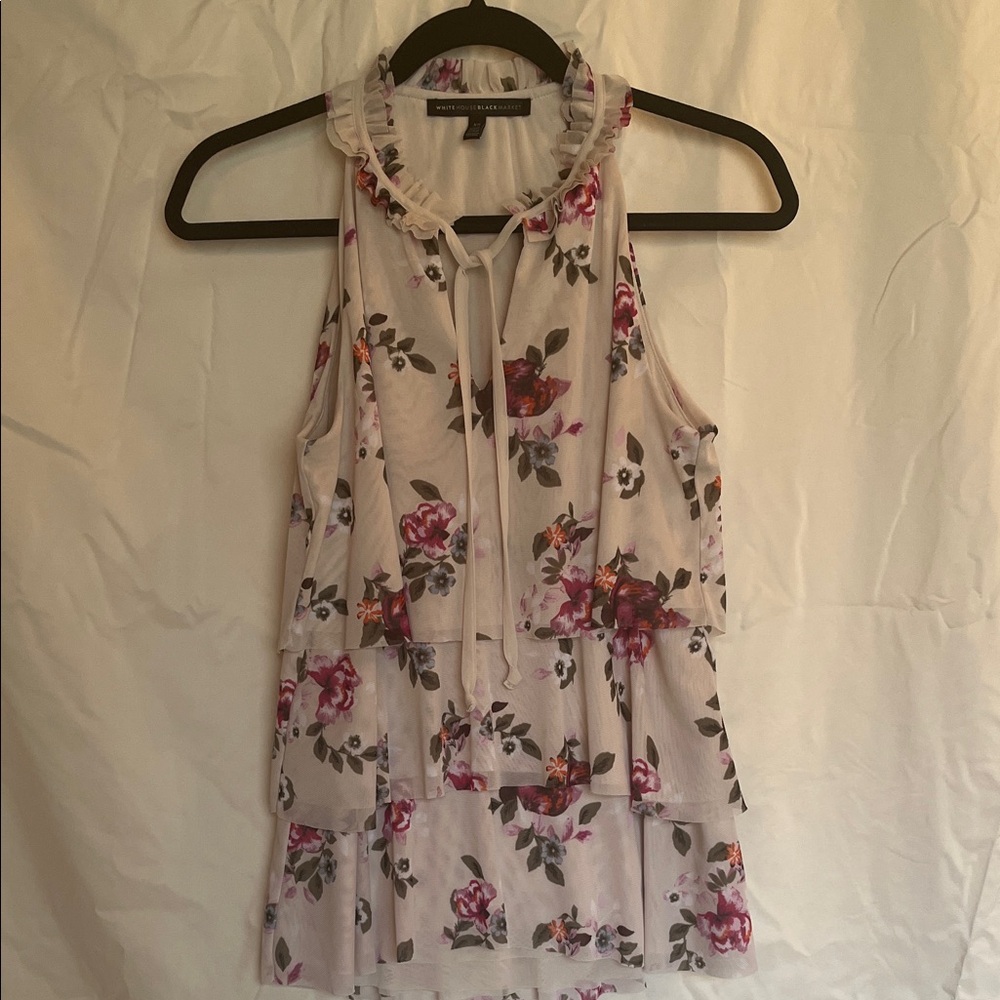 White House Black Market Floral Ruffle Blouse